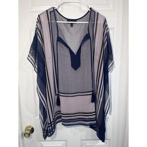 Lane Bryant‎ 14/16 Sheer Poncho Blouse Tassel Tie Chiffon Boho Dolman Top EUC